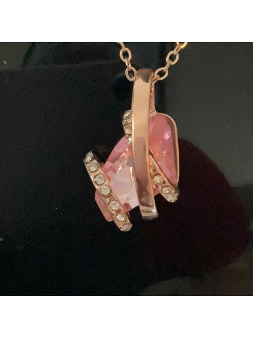 Rose Gold Pendant Pink Stone Crystals